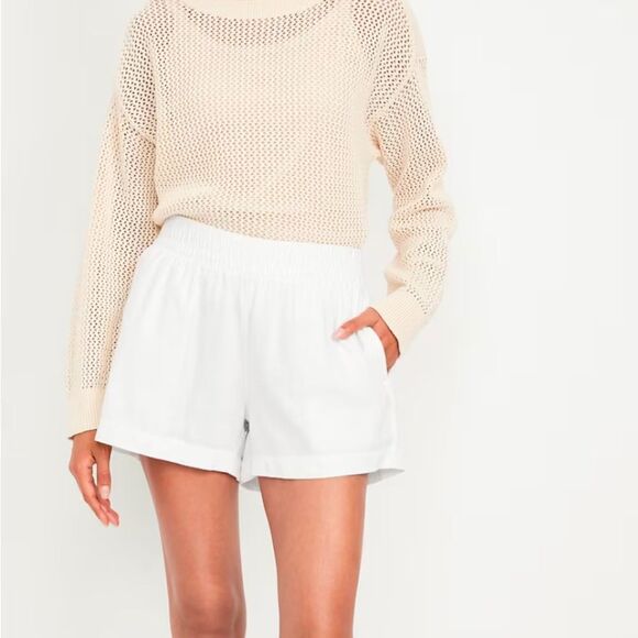 Old Navy High-Waisted White Linen-Blend Pull-On Shorts 3 inch inseam size XL - Picture 1 of 8
